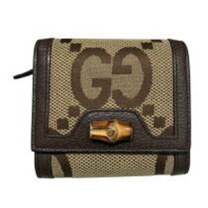 Gucci Bamboo Compact Wallet Beige Jumbo GG Bifold